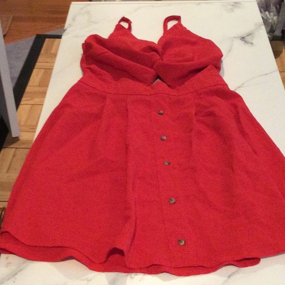 RED CUTOUT BUTTON FRONT MINI DRESS, small - Picture 2 of 6